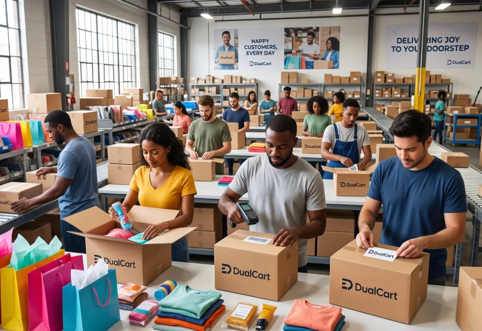 Our team packing orders at the packing tables