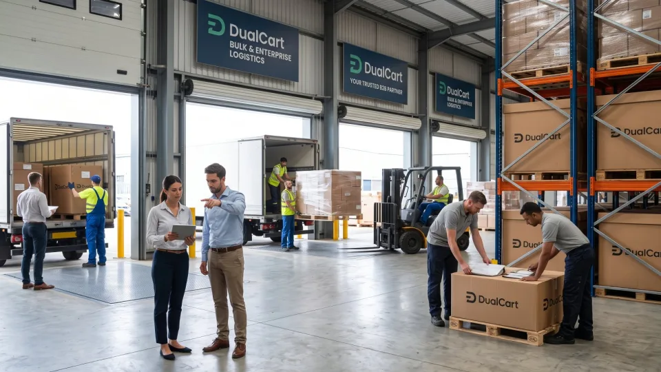Pallets loaded for dealer deliveries at the loading dock